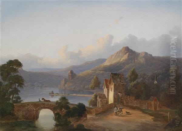 Rheinlandschaft Oil Painting by Wilhelm Themer