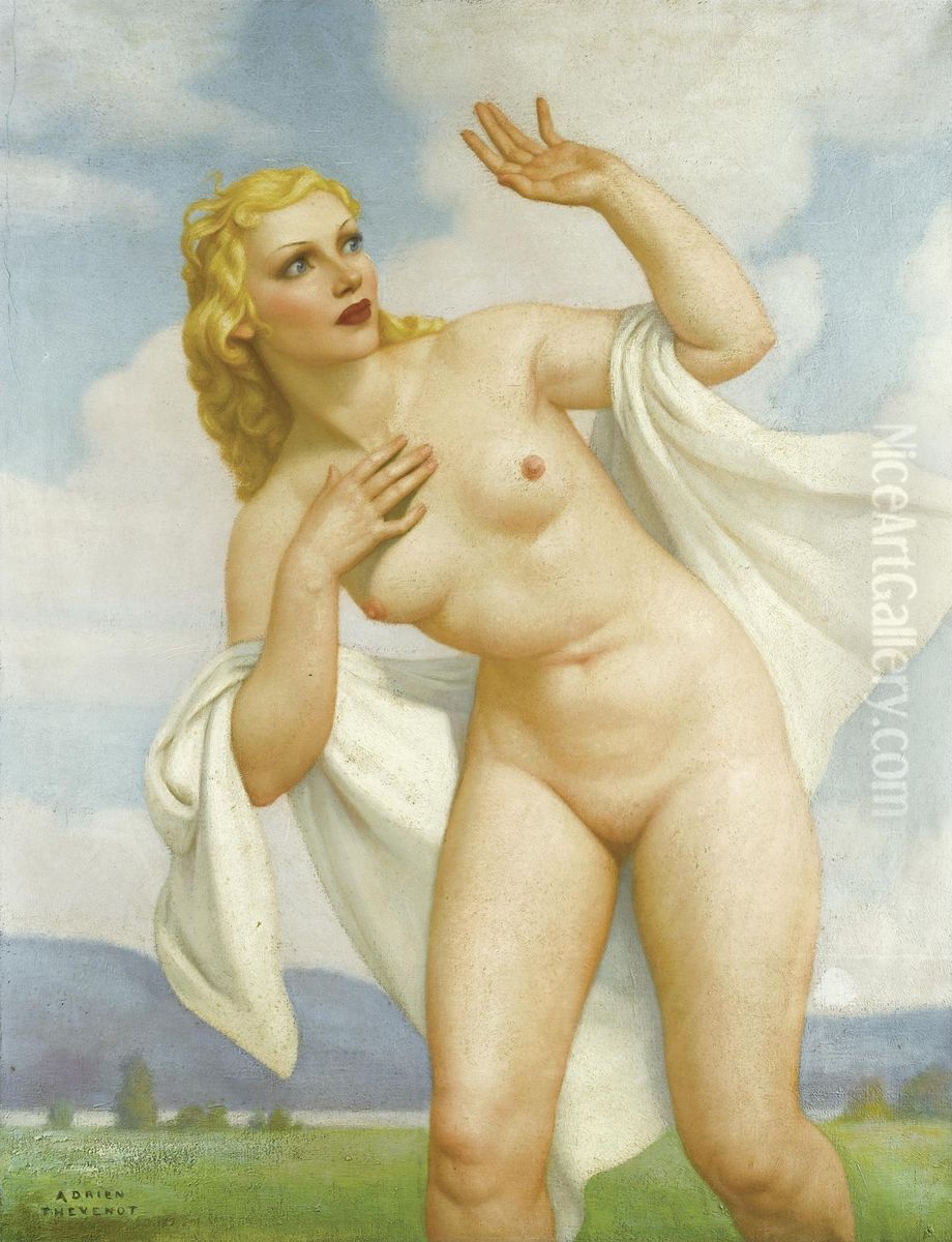 Nude In A Landscape Oil Painting by Adrien Thevenot