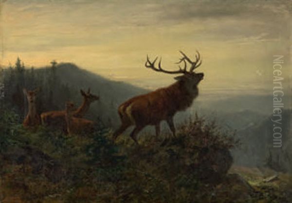 Rohrender Hirsch Oil Painting by Arthur Thiele