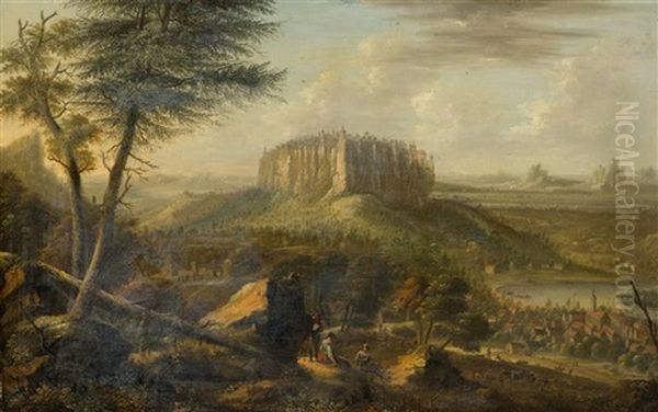 Weite Elblandschaft Mit Der Burg Konigstein Von Osten Oil Painting by Johann Alexander Thiele