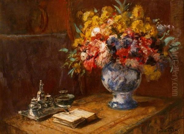 Martwa Natura Z Kwiatami Oil Painting by Paul Thiem