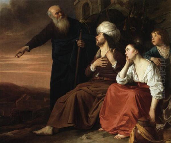 Laborer Of Gibea Offering Hospitality The Levite And His Wife Oil Painting by Daniel Jansz Thievaert