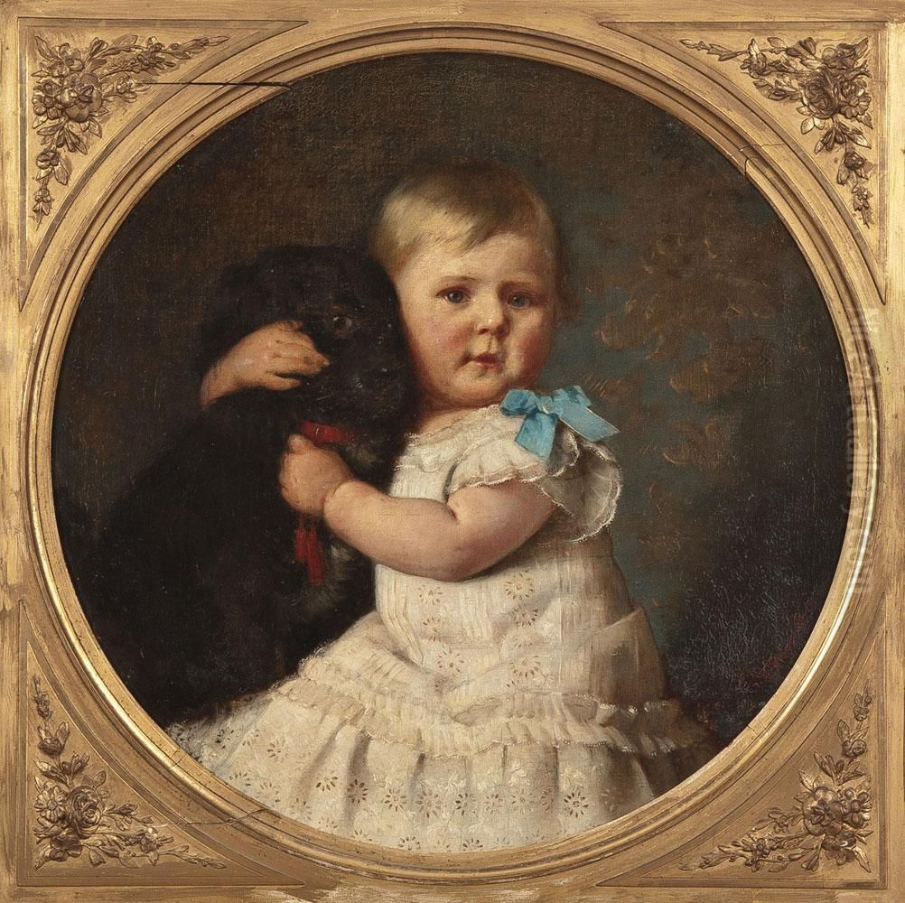 Kinderportrait Mit Hund Oil Painting by Gustav Bregenzer
