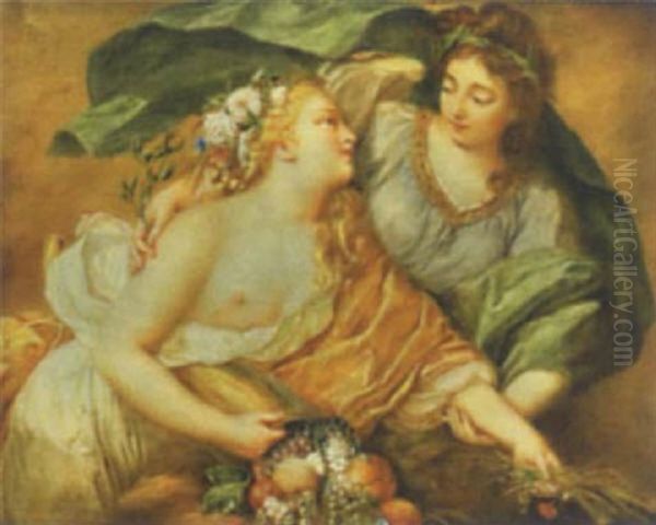 Zwei Grazien - Allegorie Des Sommers Oil Painting by Bertha Maria Theresia Thoma