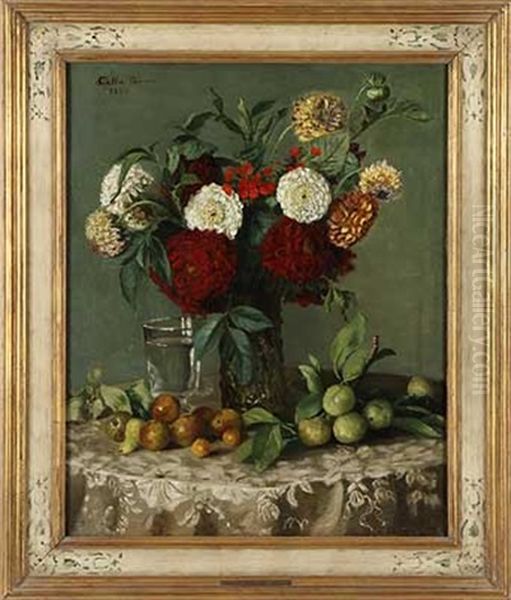Stillleben Mit Dahlien Und Mirabellen Oil Painting by Cella (Bonicella) Thoma