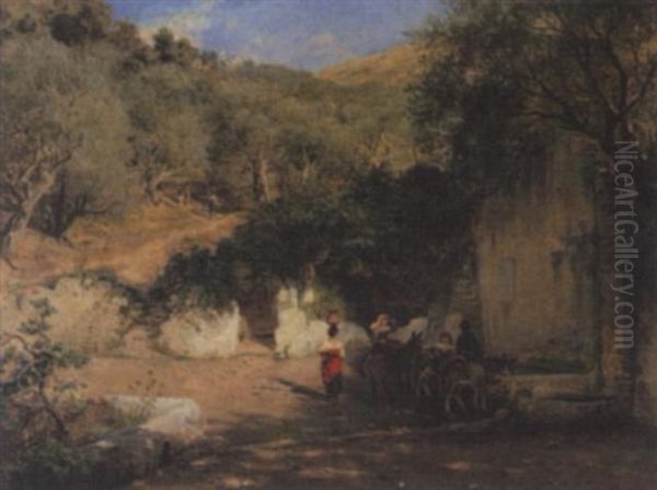 Brunnen In Italien Oil Painting by Adolf Thomas