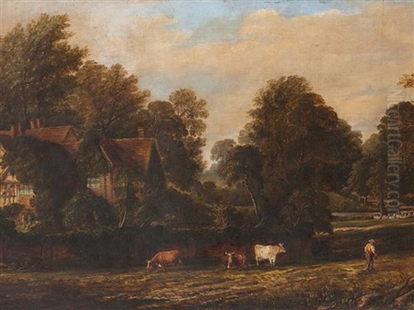 English Countryside Oil Painting by Thomas Henry Thomas