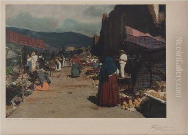 Mercado Milpa Alta. Oil Painting by Hugo Brehme