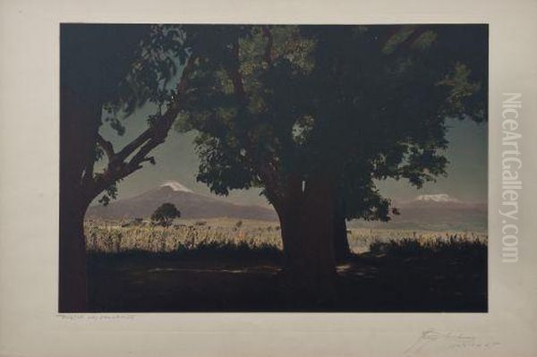 Puebla. Los Volcanes. Oil Painting by Hugo Brehme