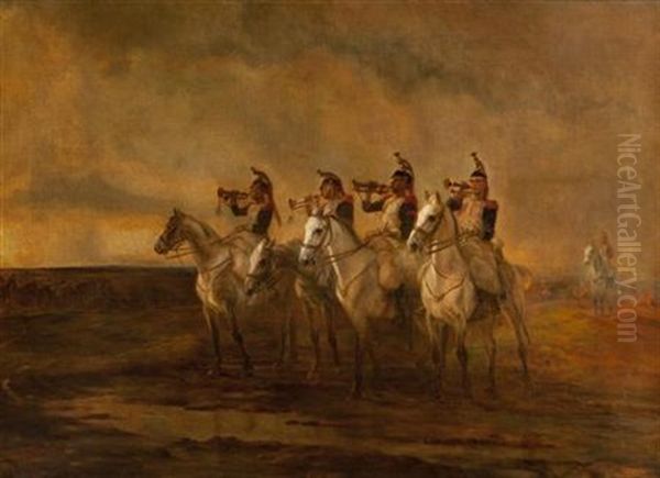 On The Morning Of Waterloo The Cuirassiers Last Reveille Oil Painting by Lady (Elizabeth Southerden Thompson) Butler