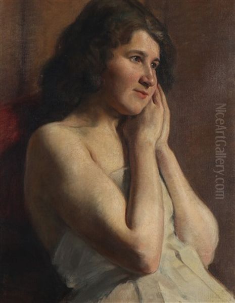 A Portrait Of A Girl In A White Dress Oil Painting by Carl Christian Frederik Jacob Thomsen