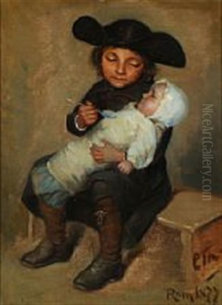Italian Boy With A Little Child Oil Painting by Carl Christian Frederik Jacob Thomsen