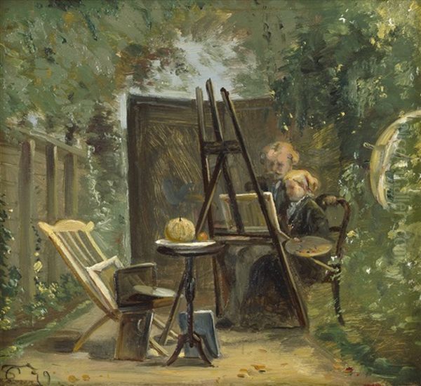 Maler Mit Einer Jungen Schulerin Vor Der Palett Oil Painting by Carl Christian Frederik Jacob Thomsen