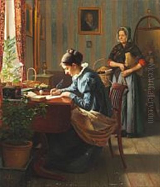 Kamma Rahbek At Her Writing Desk Oil Painting by Carl Christian Frederik Jacob Thomsen