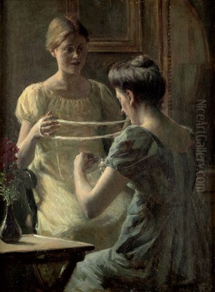 Interieur Mit Zwei Frauen Beim Wollewickeln Oil Painting by Carl Christian Frederik Jacob Thomsen