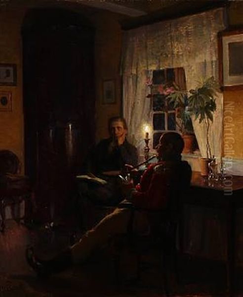 Indkvartering Hos J. P. Mynster I Spjellerup Praestegard Oil Painting by Carl Christian Frederik Jacob Thomsen