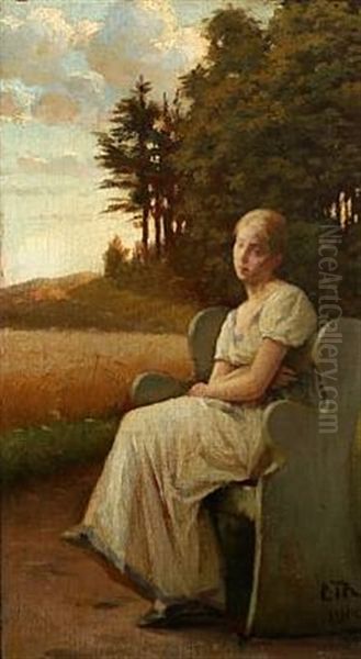 Landscape With Thoughtful Young Woman On A Bench Oil Painting by Carl Christian Frederik Jacob Thomsen