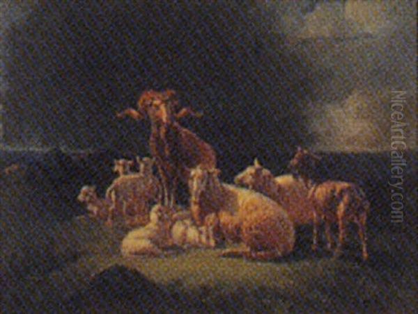 Landskab Med Fareflok Oil Painting by Fritz (Frederik Gotfred) Thomsen