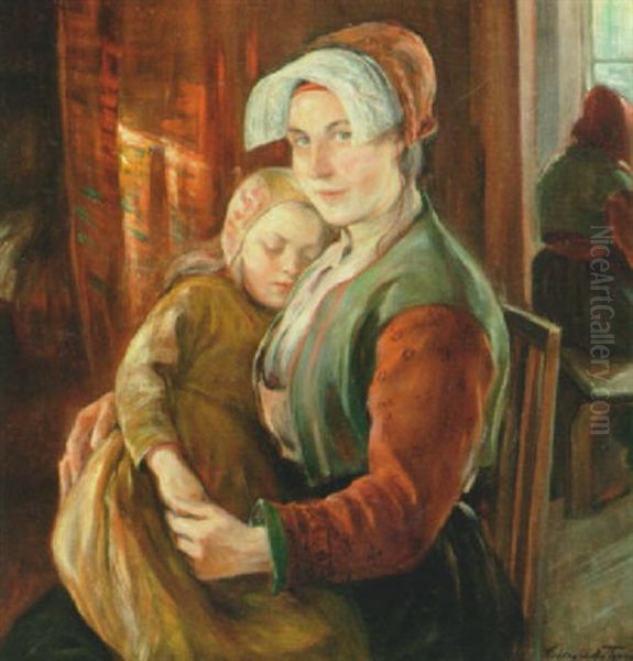 Mor Og Barn I Egnsdragt Oil Painting by Hildegard Katarina Thorell