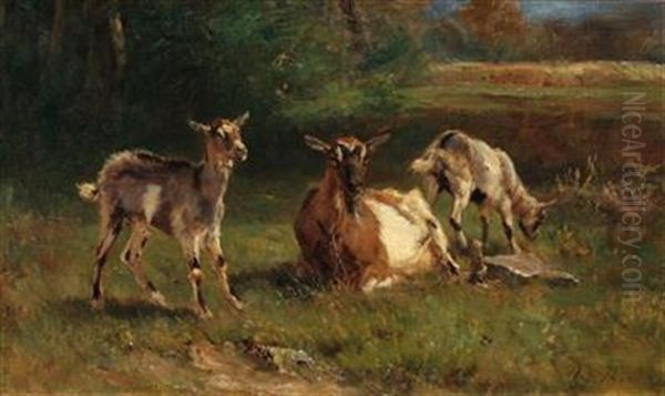 Nanny Goat With Kids Oil Painting by Otto Karl Kasimir Von Thoren