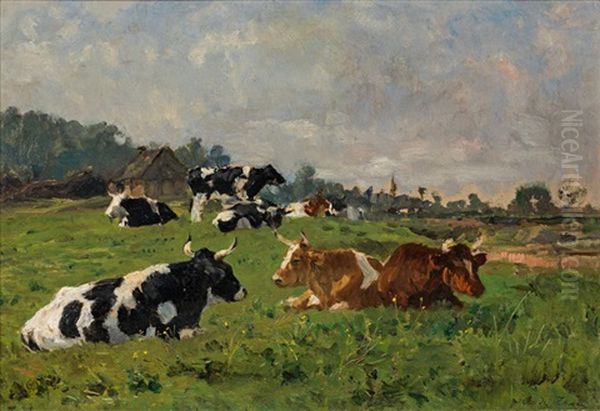 Kuhe Auf Der Weide Oil Painting by Otto Karl Kasimir Von Thoren