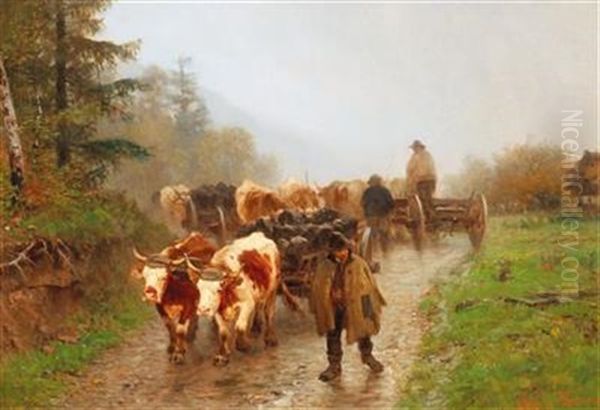 Farmer With Team Of Oxen Oil Painting by Otto Karl Kasimir Von Thoren