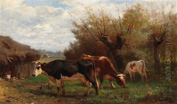 Cows Grazing Oil Painting by Otto Karl Kasimir Von Thoren