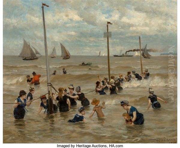 Bathing By The Sea Oil Painting by Otto Karl Kasimir Von Thoren