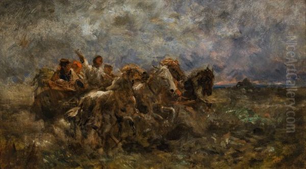 Quadriga In Abendlicher Landschaft Oil Painting by Otto Karl Kasimir Von Thoren