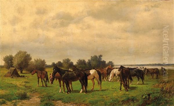 Horses Resting Oil Painting by Otto Karl Kasimir Von Thoren