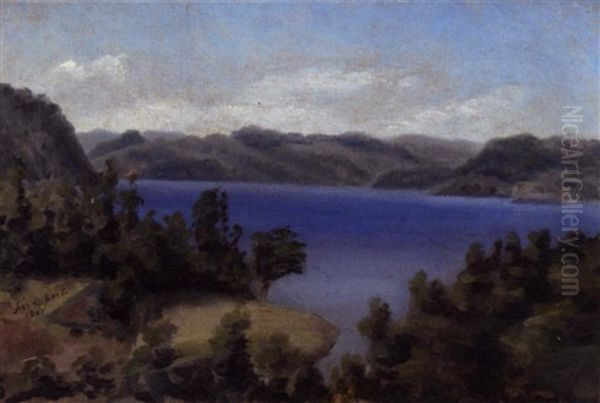 Udsigt Over En Bla So Med Traerer I Forgrunden, Sandsynligvis Den Sydlige Del Af Thingvallavatn Oil Painting by Benedikt Thorarinn Thorlakson