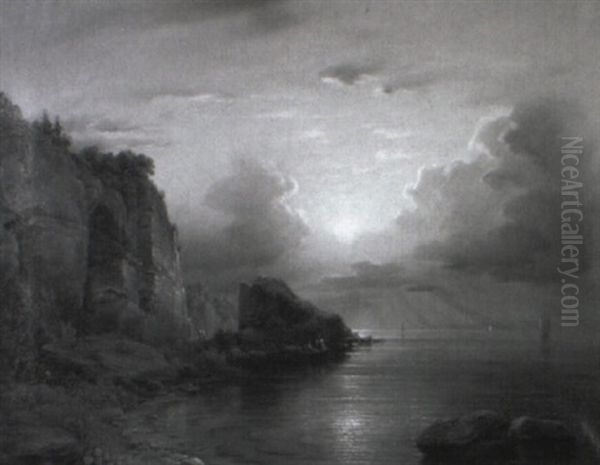 Blick Auf Die Felsenkuste Des Bodensees Bei Sonnenuntergang Oil Painting by Friedrich Thurau