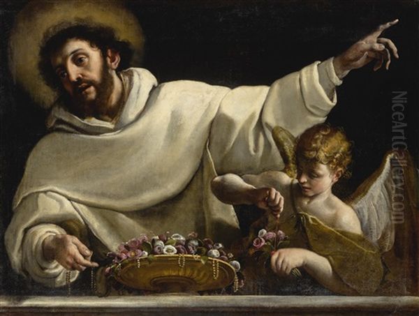 Saint Dominic And An Angel Oil Painting by Alessandro Tiarini