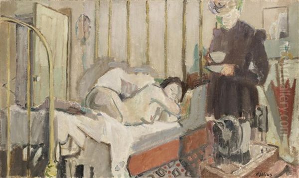 Nude In An Interior Oil Painting by Geoffrey Tibble