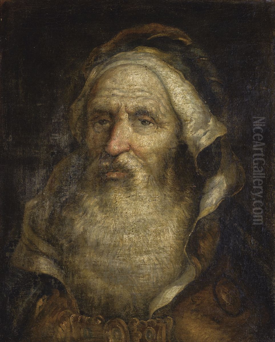 Head Of A Bearded Man In Oriental Dress Oil Painting by Giovanni Domenico Tiepolo