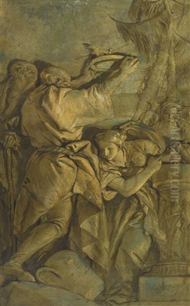 Classical Figures Conducting An Antique Rite Oil Painting by Giovanni Domenico Tiepolo