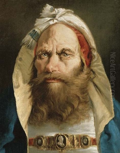 Head Of A Bearded Man In Oriental Dress Oil Painting by Lorenzo Tiepolo