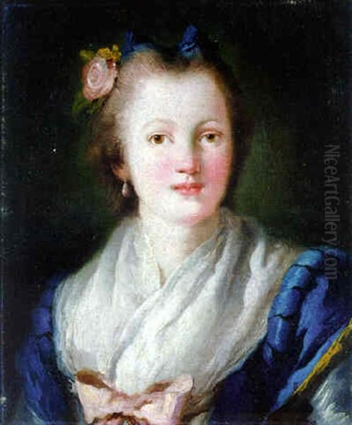 A Young Woman, Bust-length, Wearing A Blue Dress Oil Painting by Lorenzo Tiepolo