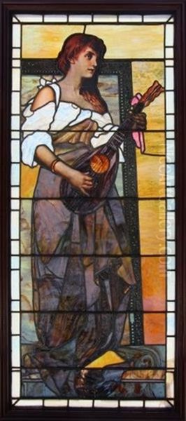 Large And Impressive Leaded And Stained Glass Window Oil Painting by  Tiffany Studios