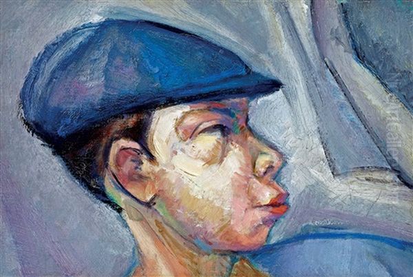 Portrait Of A Boy (head With Cap) Oil Painting by Lajos Tihanyi