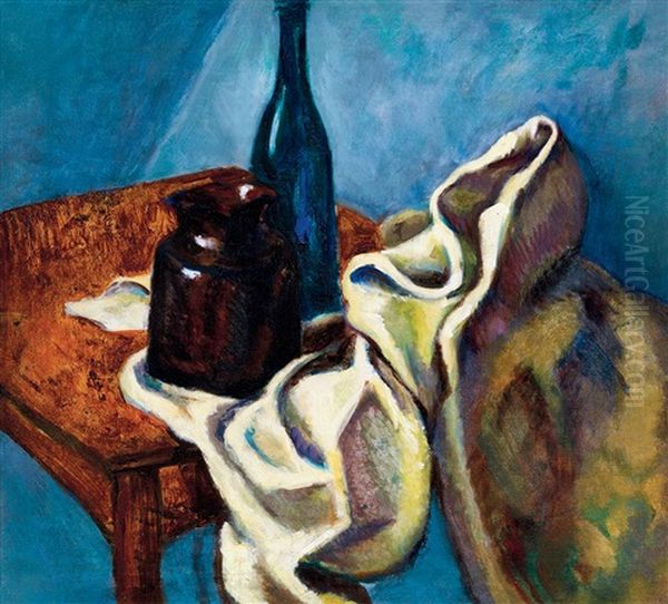 Still-life With Blue Bottle Oil Painting by Lajos Tihanyi
