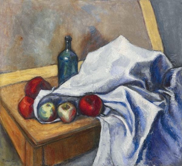 Still Life With Green Bottles Oil Painting by Lajos Tihanyi