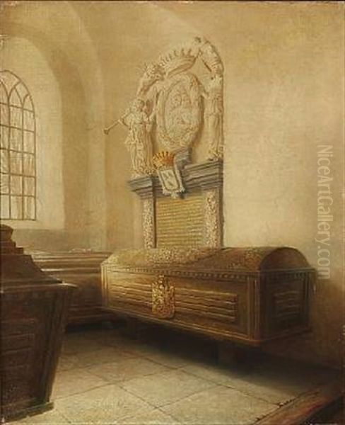 The Sarcophagus Of Baron Frederik Krag, Vaer Church In Denmark Oil Painting by Christian Tilemann-Petersen