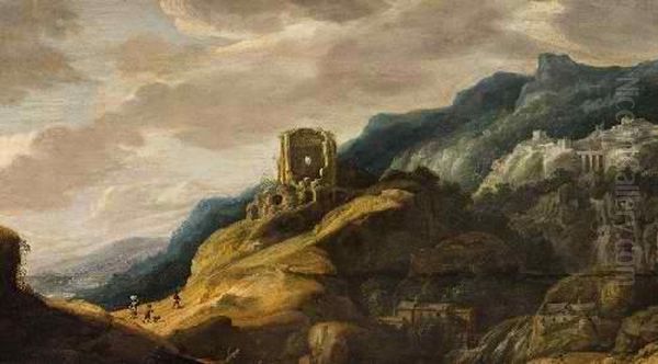 Panoramic Landscape With Ruins Oil Painting by Jan Tilens