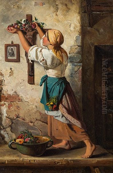 Floral Decoration For The Crucifix Oil Painting by Johann Till