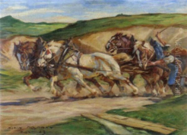 Vierspanniges Pferdefuhrwerk Am Steinbruch Oil Painting by Albin Tippmann