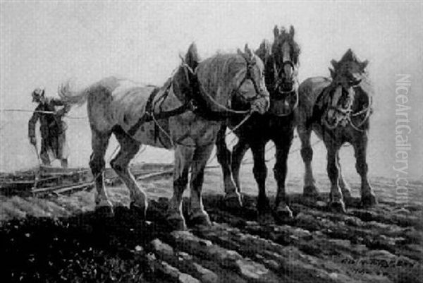 Eggender Bauer Mit Dreigespann Oil Painting by Albin Tippmann