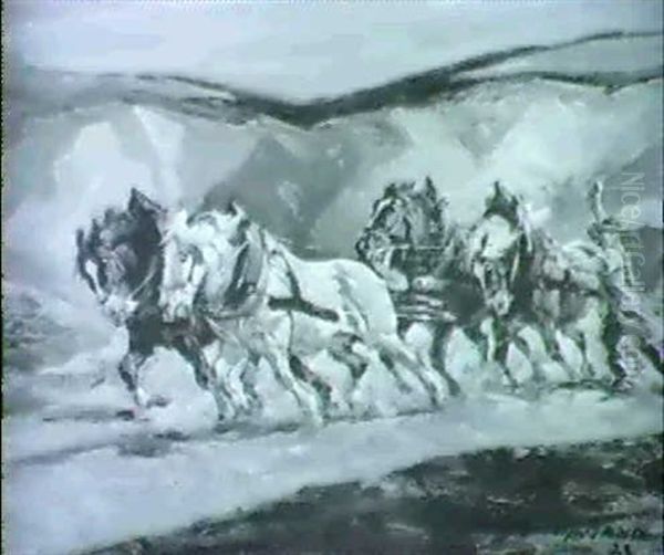 Vierspanniges Pferdefuhrwerk Im Steinbruch Oil Painting by Albin Tippmann