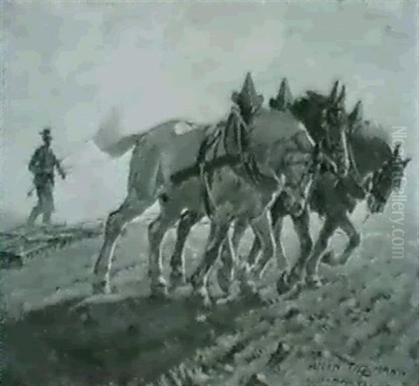 Bauer Mit Pferdegespann Beim Eggan Oil Painting by Albin Tippmann