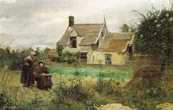 Tomando Apuentes Del Natural Oil Painting by Fernando Tirado Y Cardona